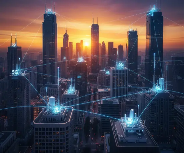 Infraestructura 5G en ciudad inteligente conectada digitalmente Infraestructura 5G en ciudad inteligente conectada digitalmente