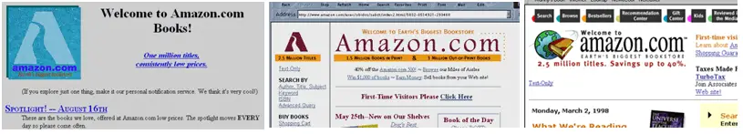 Primeros diseños de interfaz de Amazon.com