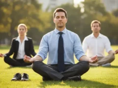 Ejecutivos y empleados haciendo yoga - Yoga y liderazgo